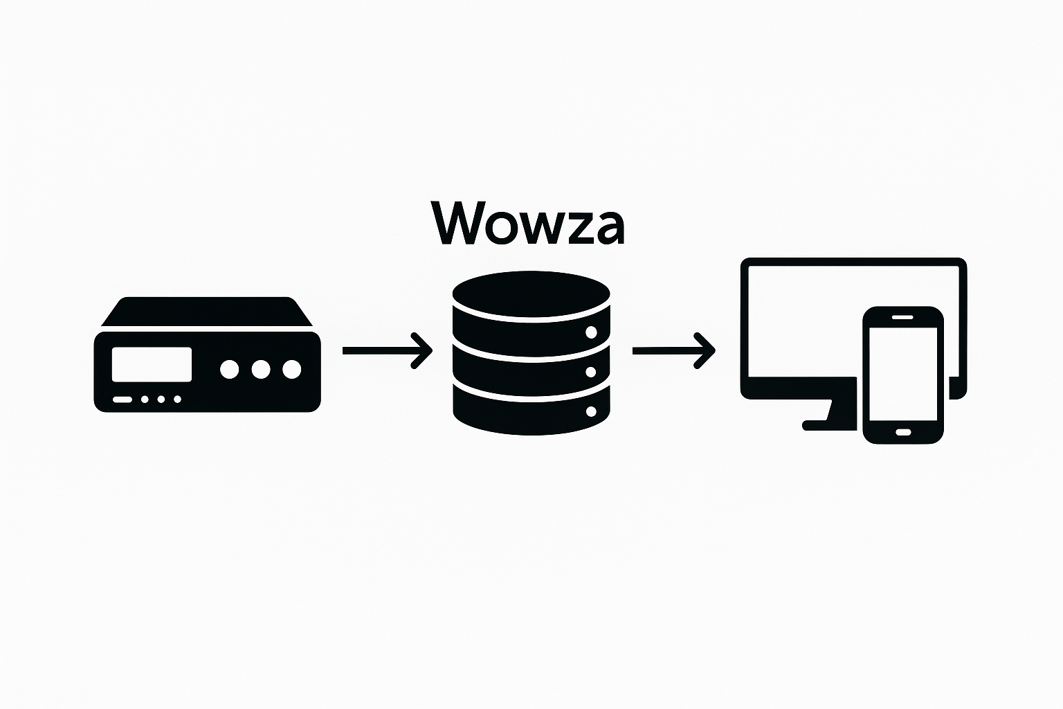 Simple visual showing encoder → Wowza server → viewers.